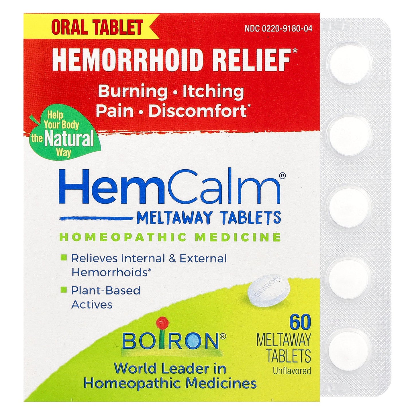 Boiron, HemCalm®, Unflavored, 60 Meltaway Tablets