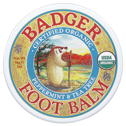 Badger, Certified Organic Foot Balm, Peppermint & Tea Tree, 2 oz (56 g)