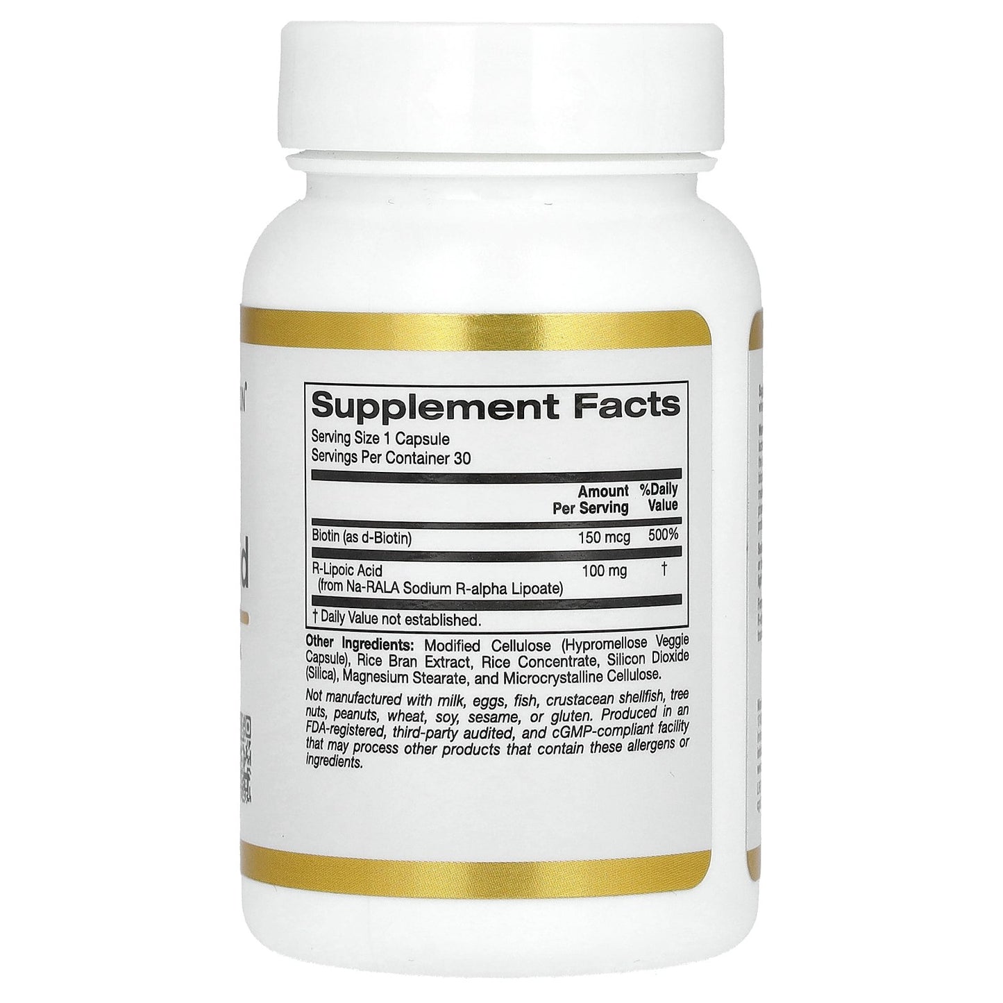 California Gold Nutrition, Stabilized R-Lipoic Acid with Biotin, 30 Veggie Capsules