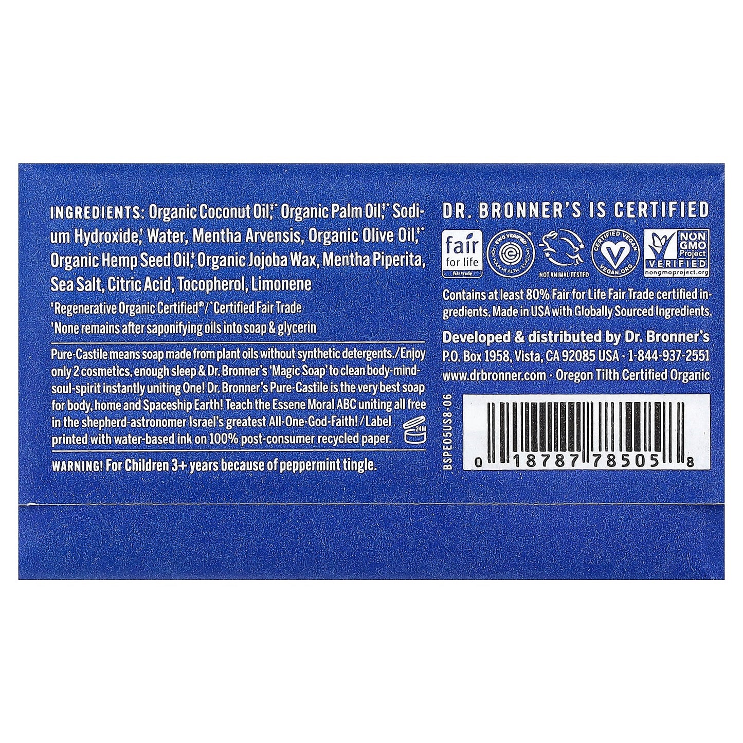 Dr. Bronner's, All-One Pure-Castile Magic Bar Soap, Peppermint, 5 oz (140 g)