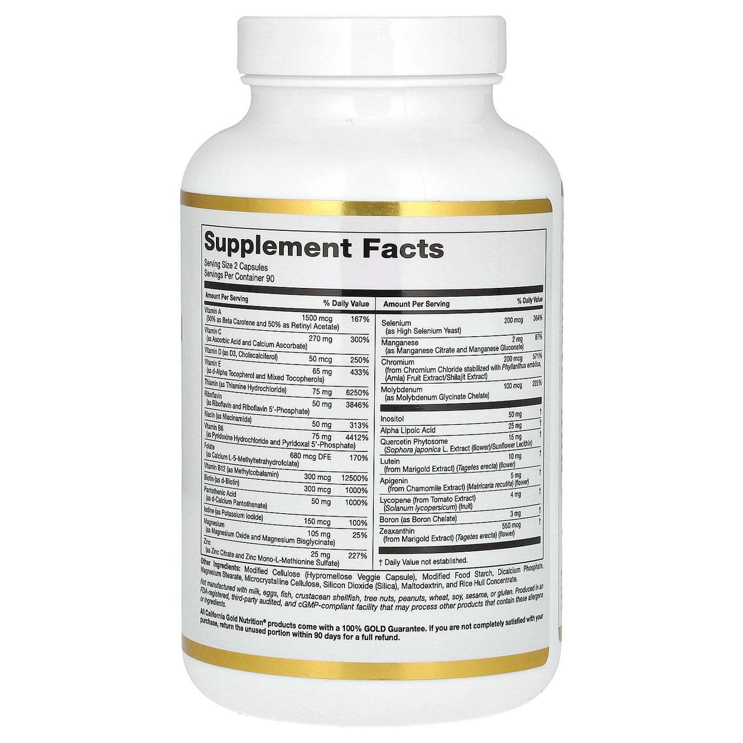 California Gold Nutrition, Multivitamin and Mineral with Methyl B12, Vitamin C, L-MethylFolate and Bio-Quercetin, Two-A-Day, 180 Veggie Capsules