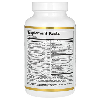 California Gold Nutrition, Multivitamin and Mineral with Methyl B12, Vitamin C, L-MethylFolate and Bio-Quercetin, Two-A-Day, 180 Veggie Capsules