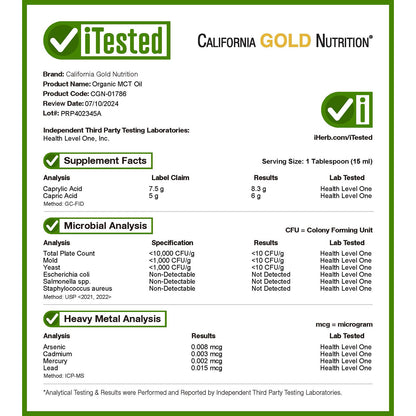 California Gold Nutrition, Sport, Organic MCT Oil, Unflavored, 12 fl oz (355 ml)