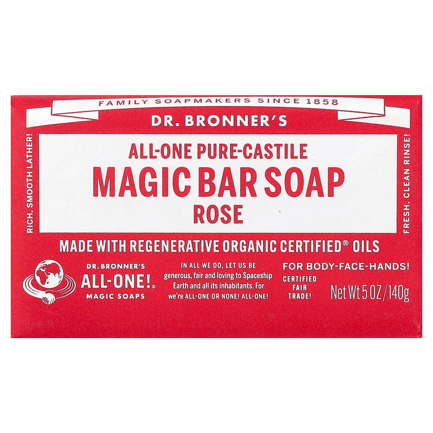 Dr. Bronner's, All-One Pure-Castile Magic Bar Soap, Rose, 5 oz (140 g)