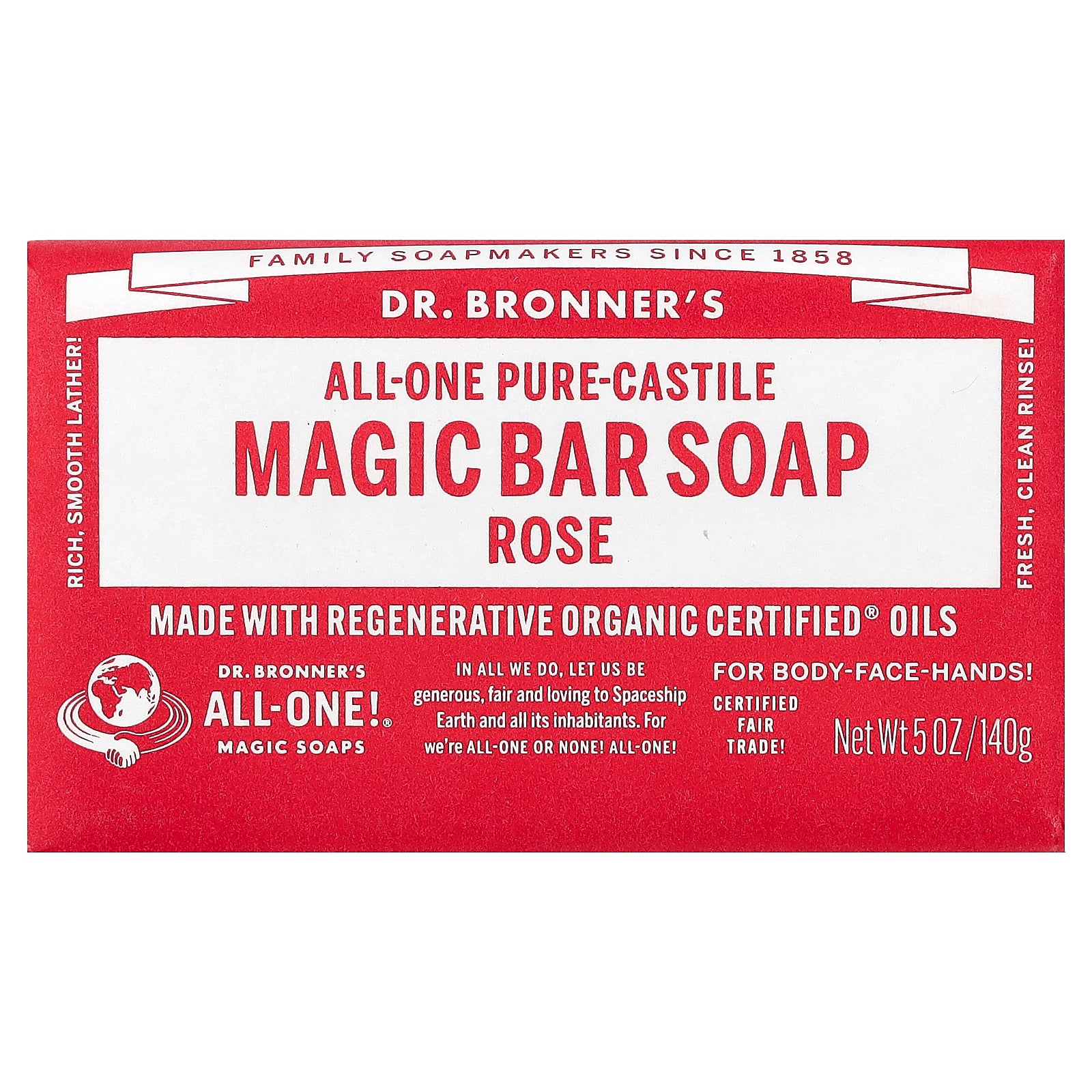 Dr. Bronner's, All-One Pure-Castile Magic Bar Soap, Rose, 5 oz (140 g)