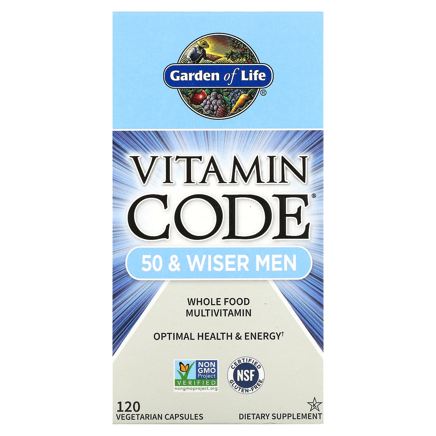 Garden of Life, Vitamin Code, 50 & Wiser Men, Whole Food Multivitamin, 120 Vegetarian Capsules