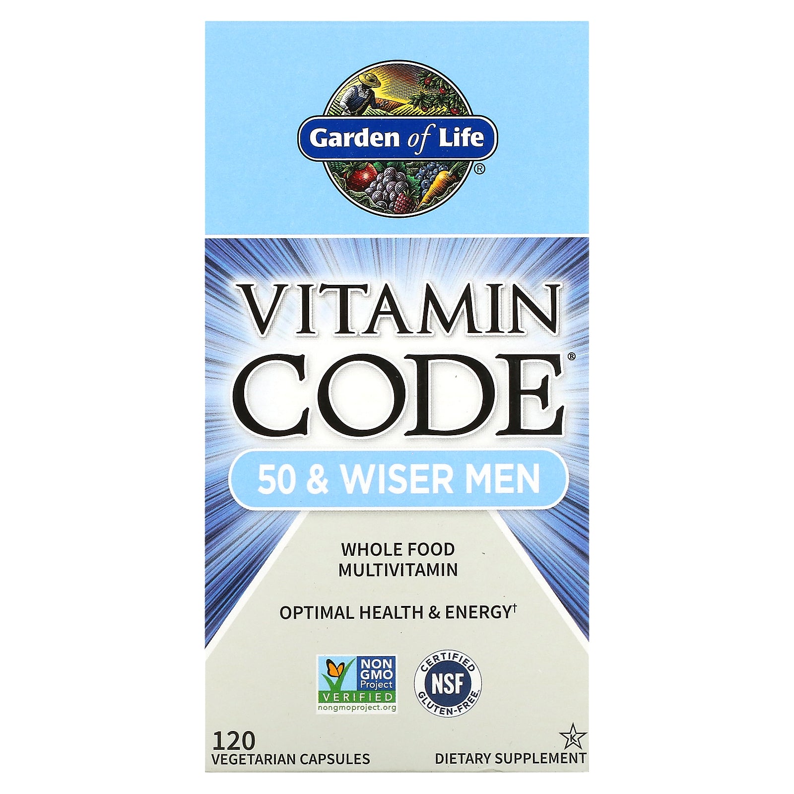 Garden of Life, Vitamin Code, 50 & Wiser Men, Whole Food Multivitamin, 120 Vegetarian Capsules