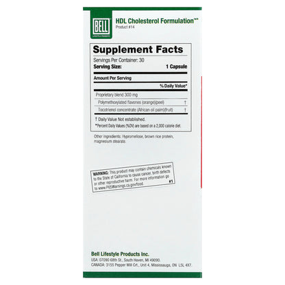 Bell Lifestyle, HDL Cholesterol Formulation , 30 Veggie Capsules