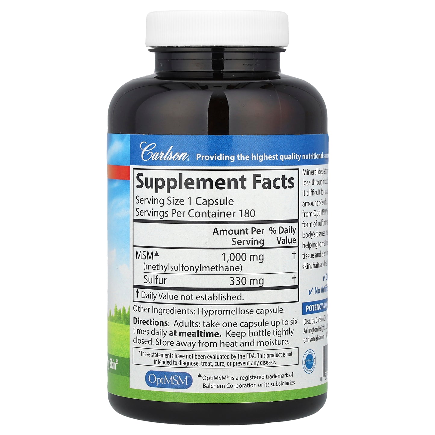 Carlson, MSM Sulfur, 180 Vegetarian Capsules