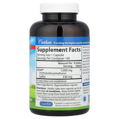 Carlson, MSM Sulfur, 180 Vegetarian Capsules