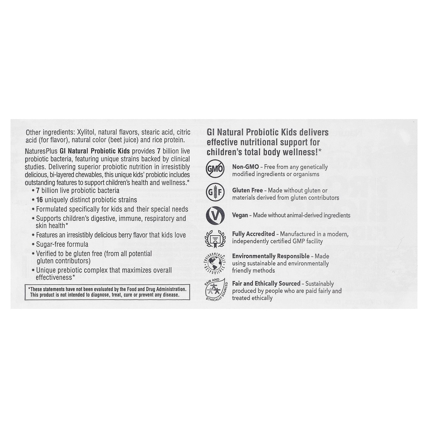 NaturesPlus, GI Natural®, Probiotic Kids, Mixed Berry, 30 Chewables