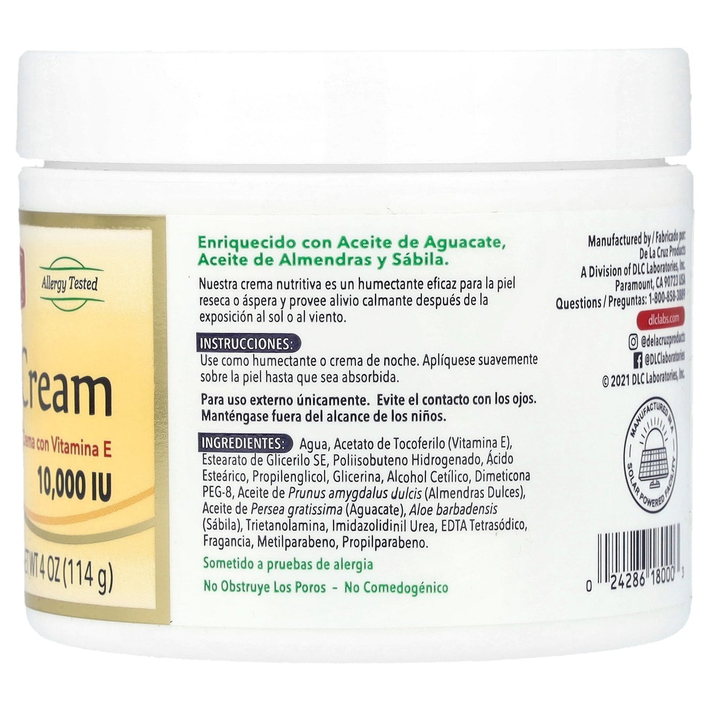De La Cruz, Vitamin E Cream, 4 oz (114 g)