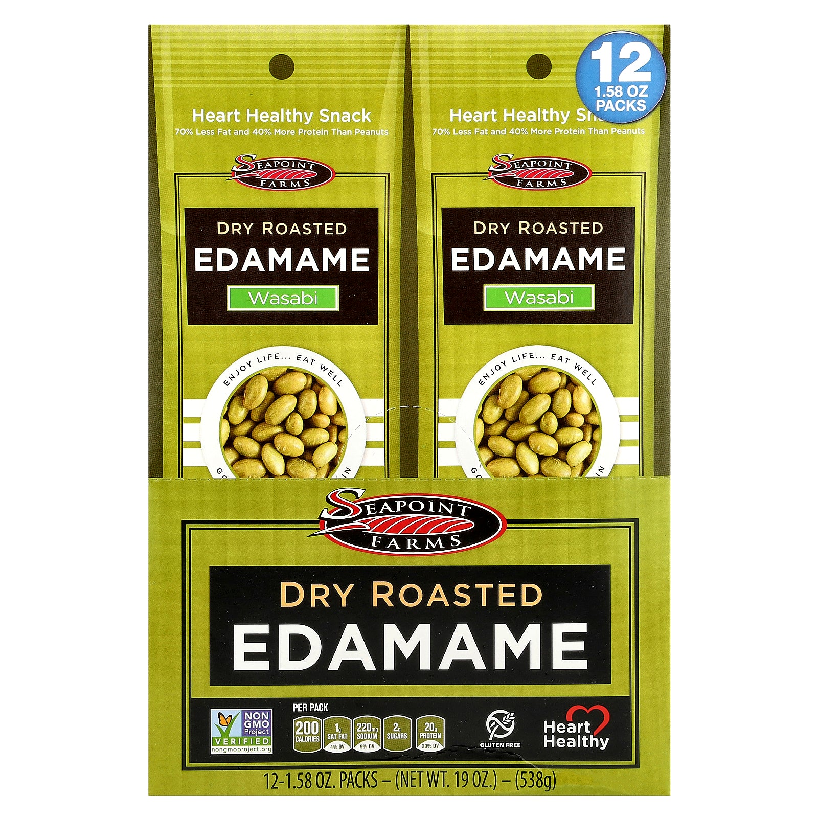 Seapoint Farms, Dry Roasted Edamame, Wasabi, 12 Packs, 1.58 oz (45 g) Each