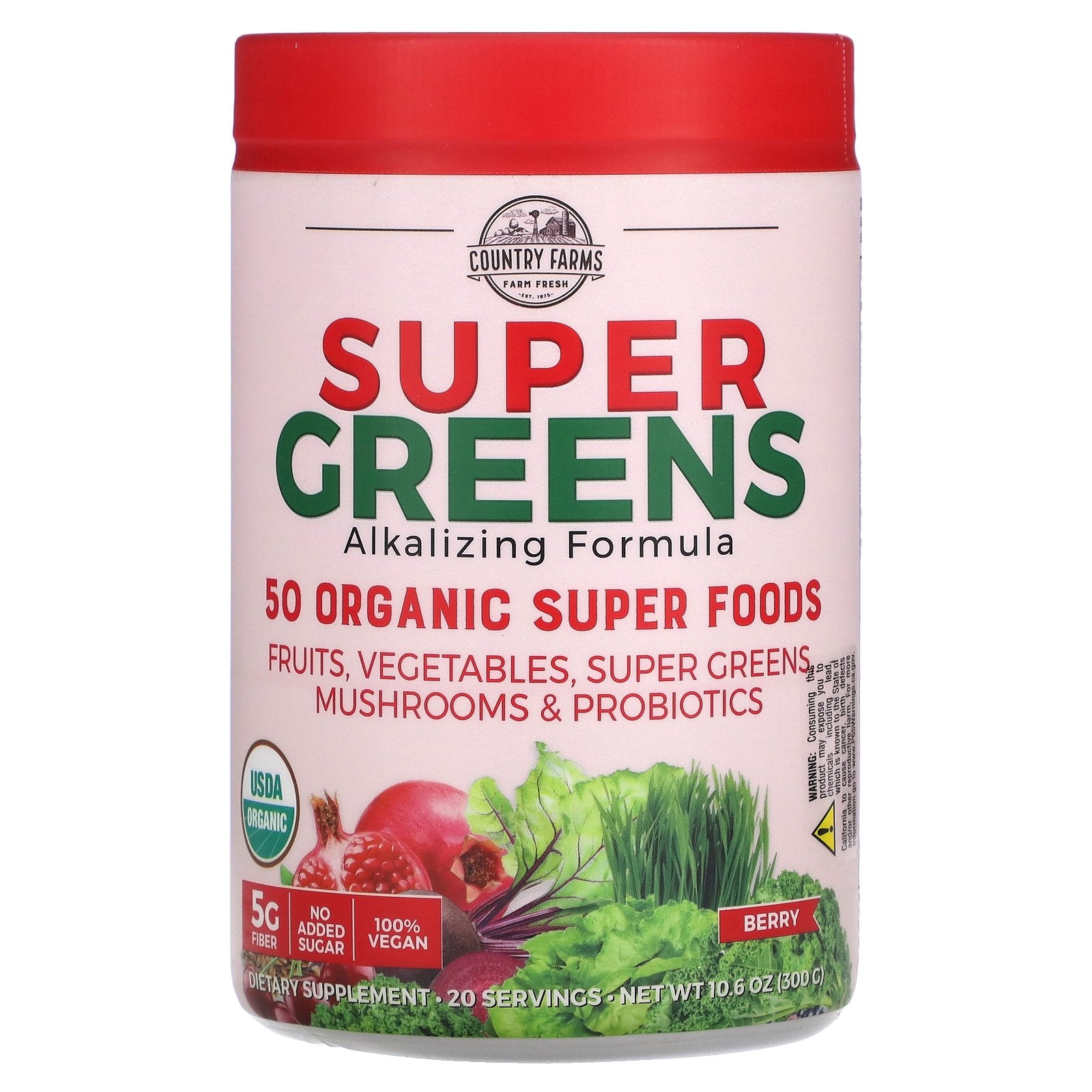 Country Farms, Super Greens, Alkalizing Formula, Berry, 10.6 oz (300 g)