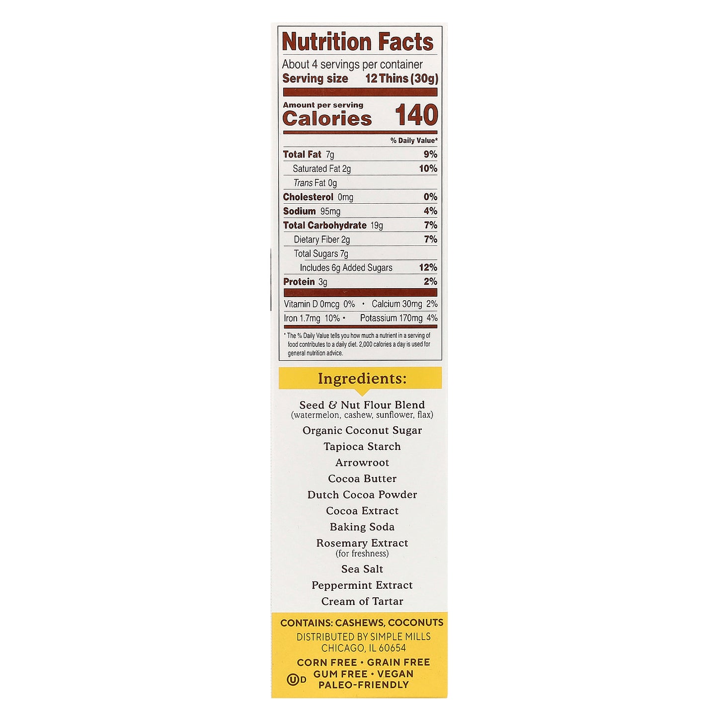 Simple Mills, Seed & Nut Flour, Sweet Thins®, Mint Chocolate, 4.25 oz (120 g)