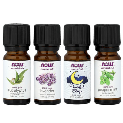 NOW Foods, Let There Be Peace & Quiet™, Relaxing Essential Oils Kit, 4 Bottles, 1/3 fl oz (10 ml) Each