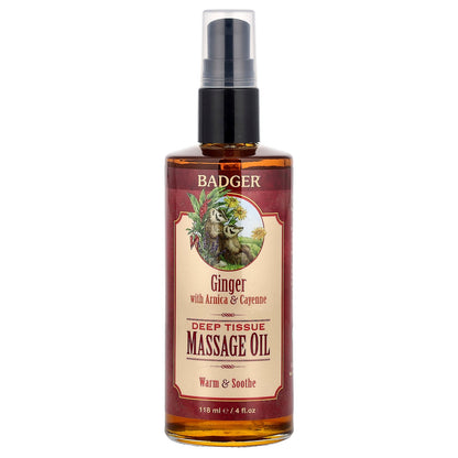 Badger, Deep Tissue Massage Oil, Ginger with Arnica & Cayenne, 4 fl oz (118 ml)