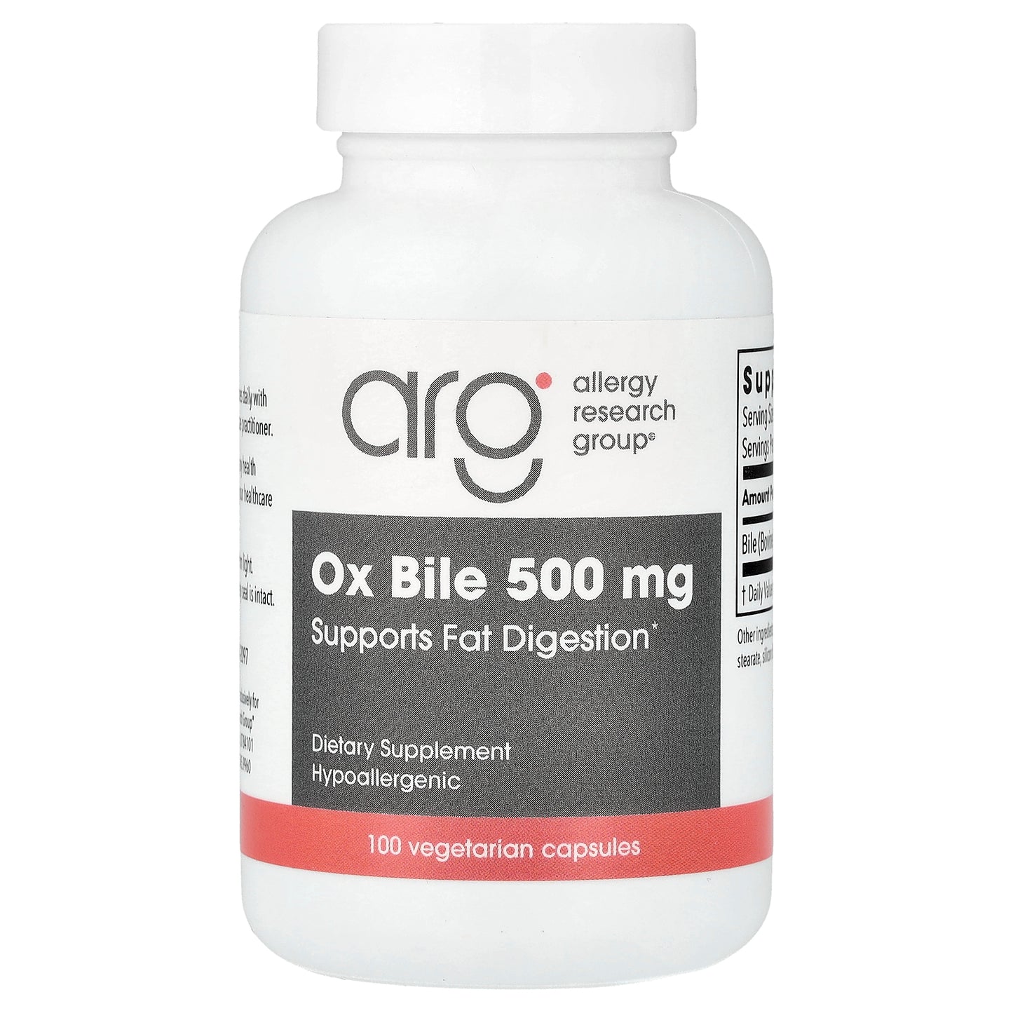 Allergy Research Group, Ox Bile, 500 mg, 100 Vegetarian Capsules