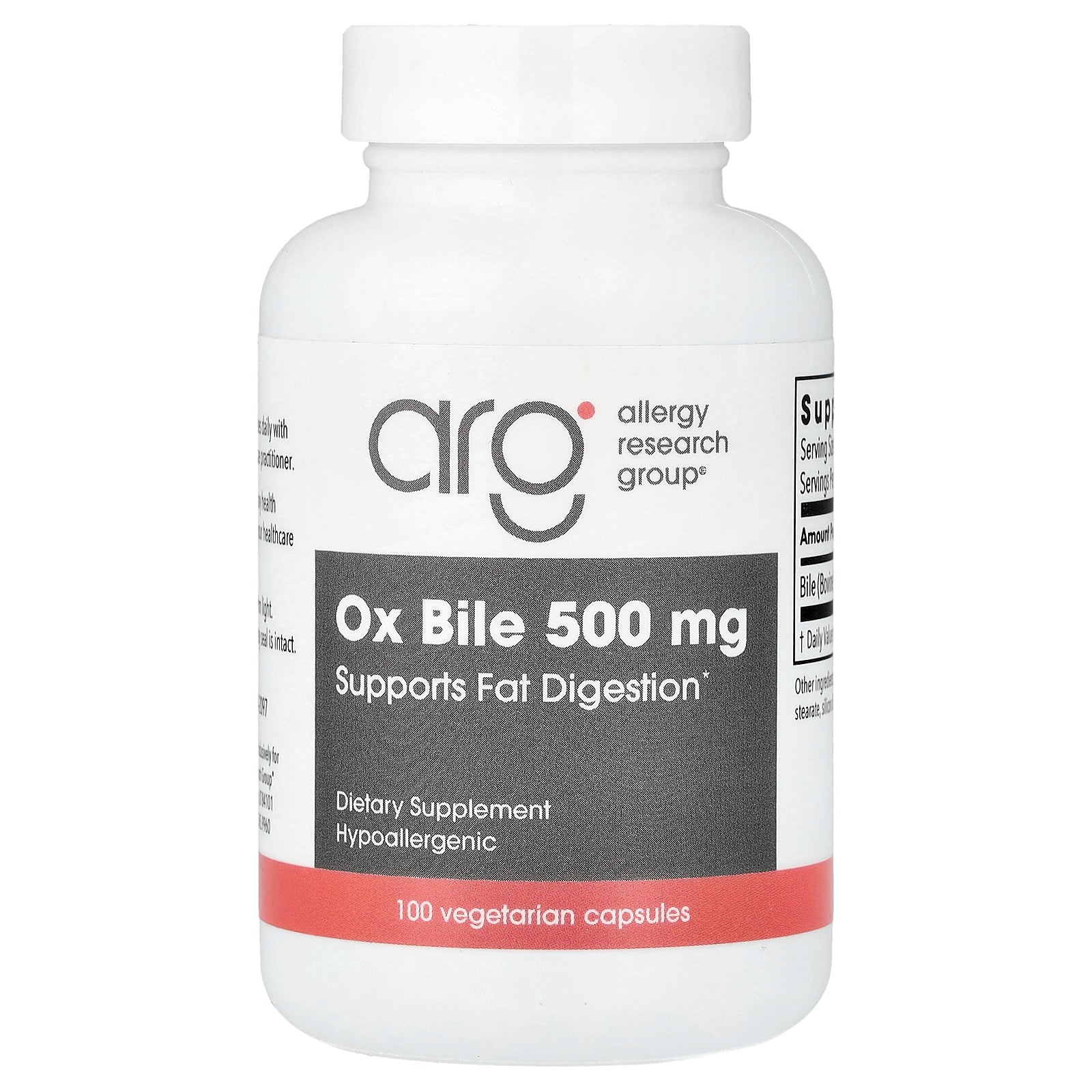 Allergy Research Group, Ox Bile, 500 mg, 100 Vegetarian Capsules