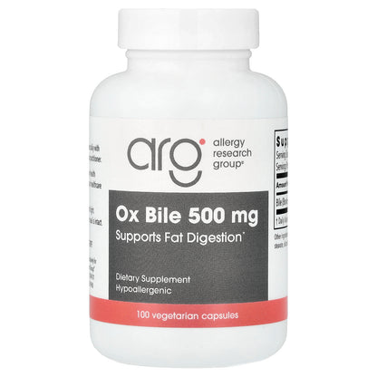 Allergy Research Group, Ox Bile, 500 mg, 100 Vegetarian Capsules