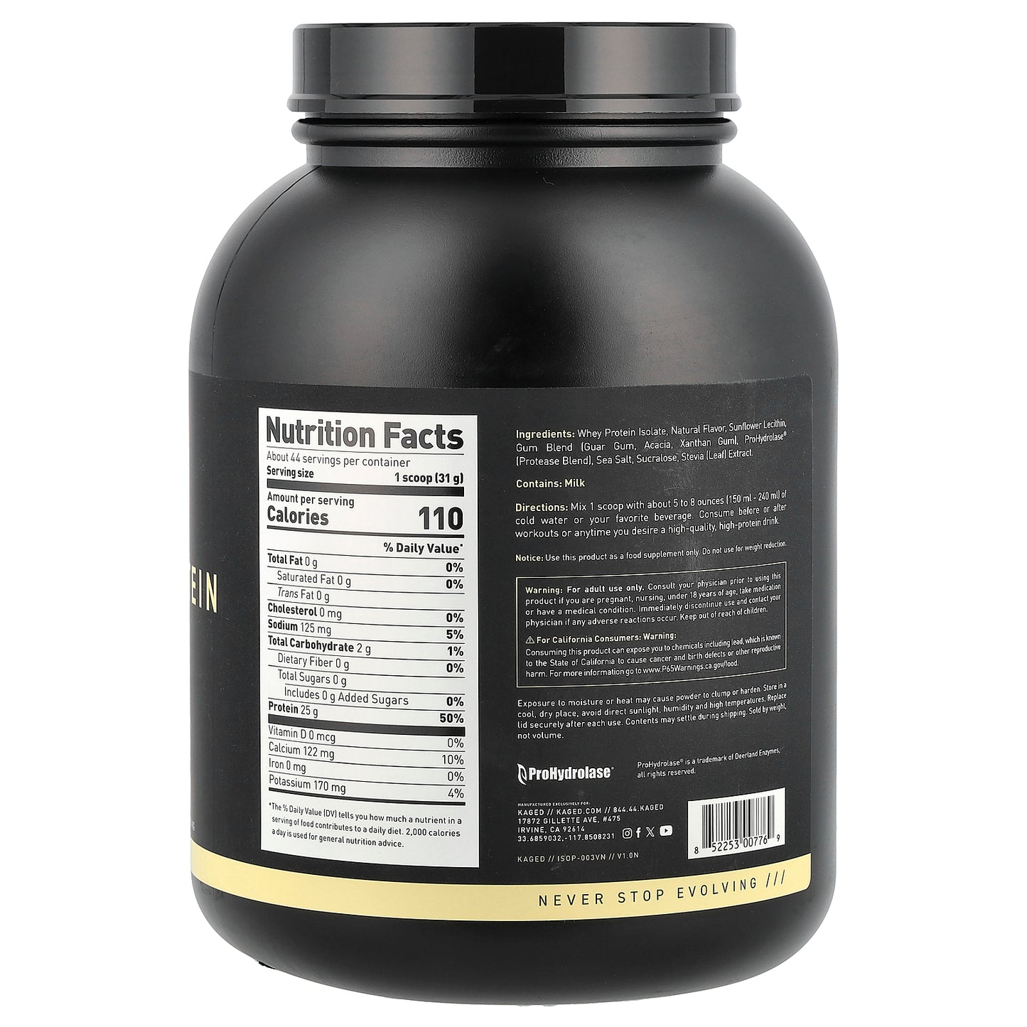 Kaged, Whey Protein Isolate, Vanilla, 3 lb (1.36 kg)