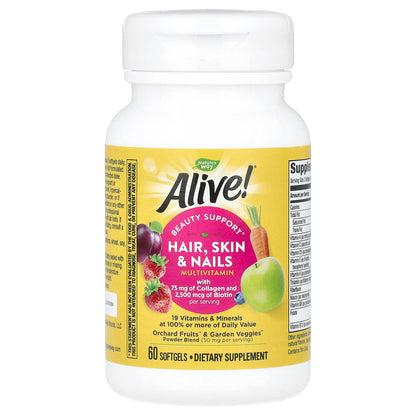 Nature's Way, Alive!® Hair, Skin & Nails MultiVitamin, Strawberry, 60 Softgels