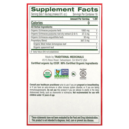 Traditional Medicinals, Organic Echinacea Plus®, Original with Spearmint, Caffeine Free, 16 Wrapped Tea Bags, 0.85 oz (24 g)