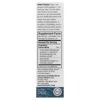 Host Defense, Mushrooms™, Organic Reishi Extract, 1 fl oz (30 ml)