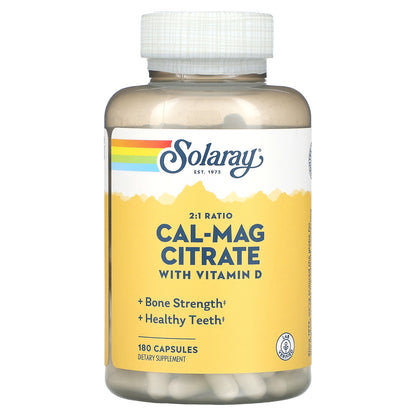 Solaray, Cal-Mag Citrate with Vitamin D-3, 2:1 Ratio , 180 Capsules