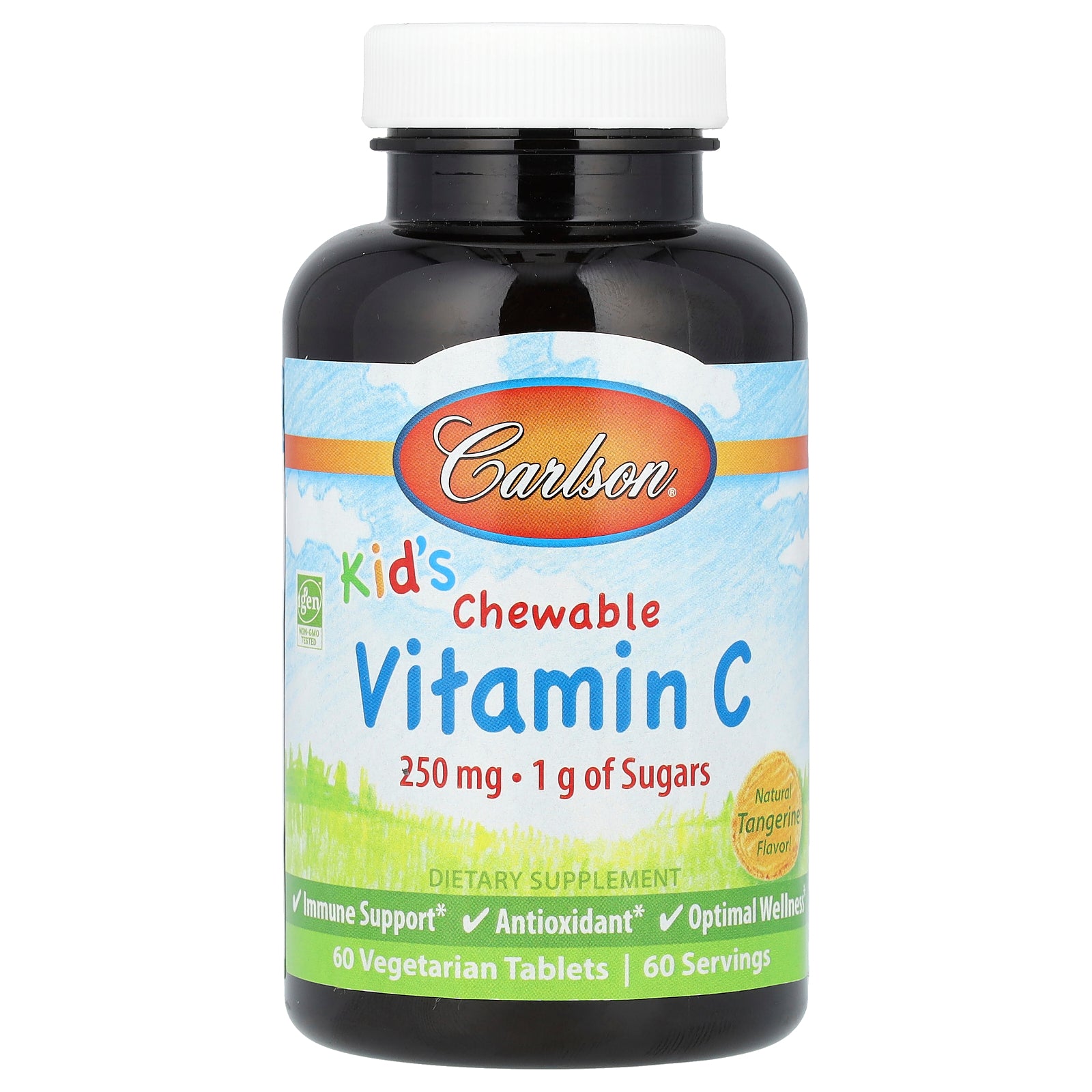 Carlson, Kid's Chewable Vitamin C, Natural Tangerine , 250 mg, 60 Vegetarian Tablets