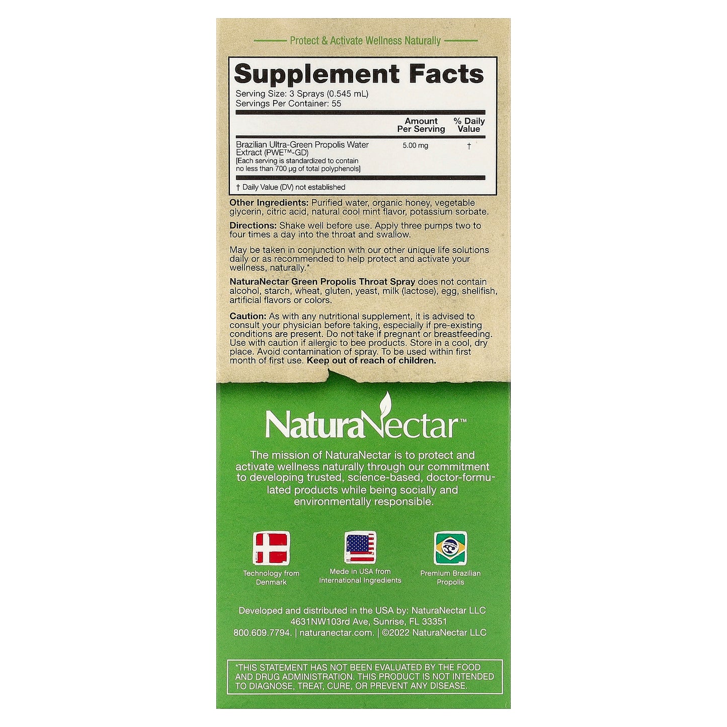 NaturaNectar, Green Propolis Throat Spray, Age 2yrs+, Cool Mint, 1 fl oz (30 ml)