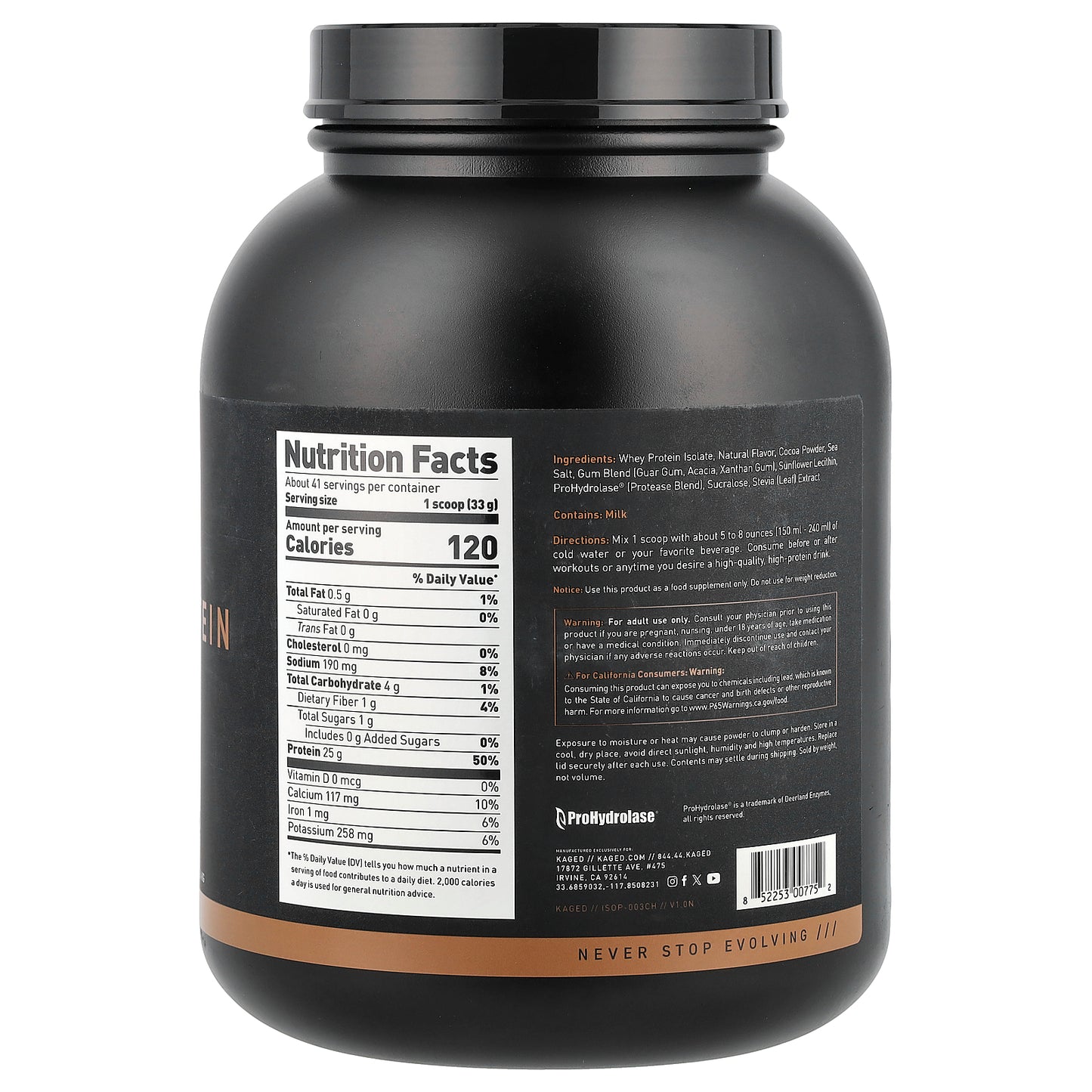 Kaged, Whey Protein Isolate, Chocolate, 3 lb (1.36 kg)