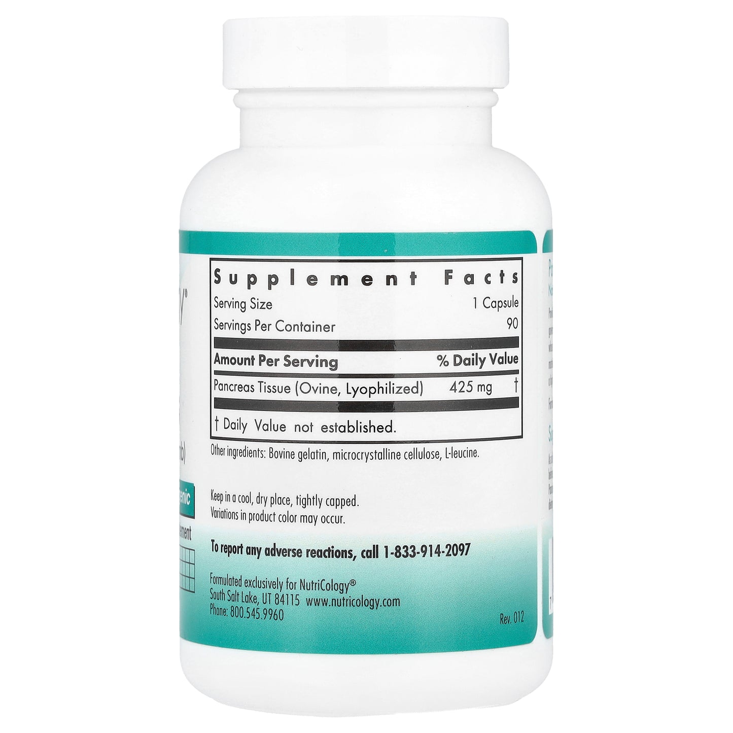 Nutricology, Pancreas, Natural Glandular (Lamb), 425 mg, 90 Capsules