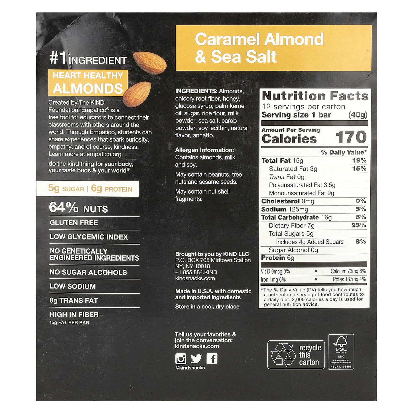 KIND Bars, Caramel Almond & Sea Salt, 12 Bars, 1.4 oz (40 g) Each