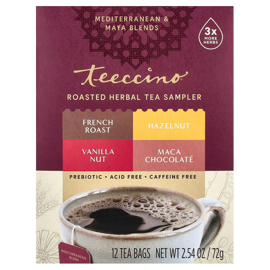 Teeccino, Roasted Herbal Tea Sampler, 4 Flavors, Caffeine Free, 12 Tea Bags, 2.54 oz (72 g)