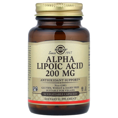 Solgar, Alpha Lipoic Acid, 200 mg, 50 Vegetable Capsules