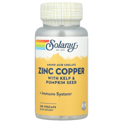 Solaray, Zinc Copper with Kelp & Pumpkin Seed, 100 VegCaps