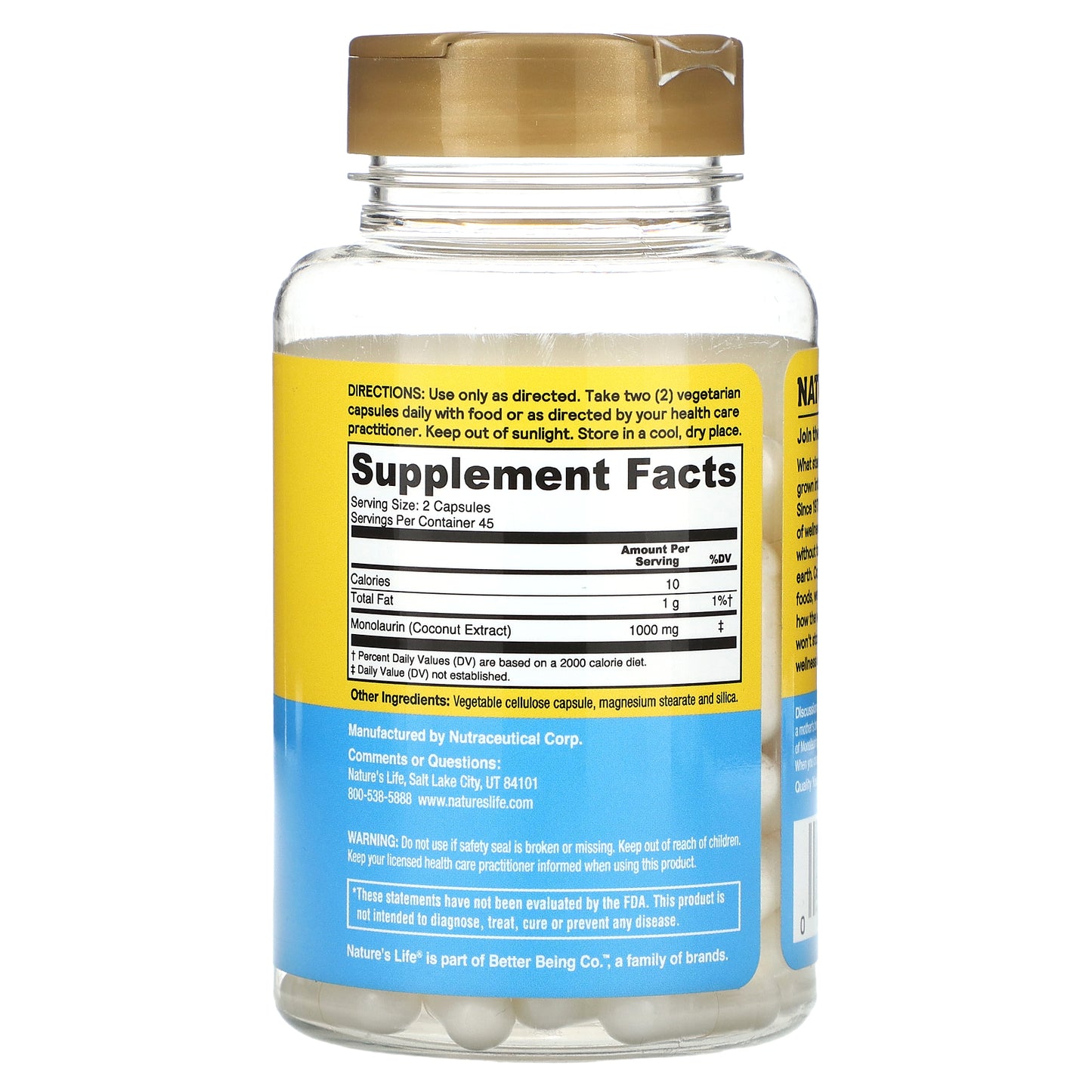 Nature's Life, Nourishing Monolaurin, 90 Capsules (500 mg per Capsule)