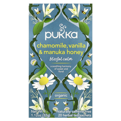 Pukka Herbs, Organic Herbal Tea, Chamomile, Vanilla & Manuka Honey, Caffeine Free, 20  Sachets, 1.12 oz (32 g)