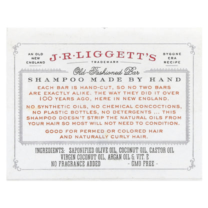 J.R. Liggett's, Old Fashioned Shampoo Bar, Coconut & Argan Oil, 3.5 oz (99 g)