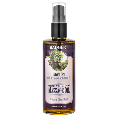 Badger, Aromatherapy Massage Oil, Lavender with Bergamot & Balsam Fir, 4 fl oz (118 ml)