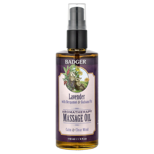 Badger, Aromatherapy Massage Oil, Lavender with Bergamot & Balsam Fir, 4 fl oz (118 ml)