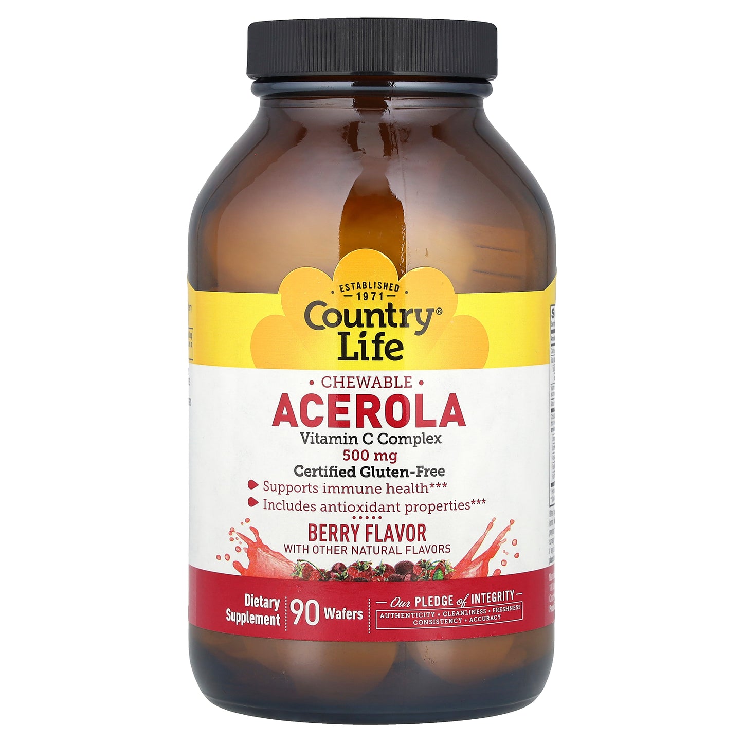 Country Life, Chewable Acerola, Vitamin C Complex, Berry, 500 mg, 90 Wafers