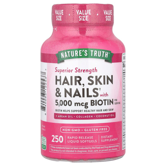 Nature's Truth, Hair, Skin & Nails with Biotin, Superior Strength, 250 Rapid Release Liquid Softgels