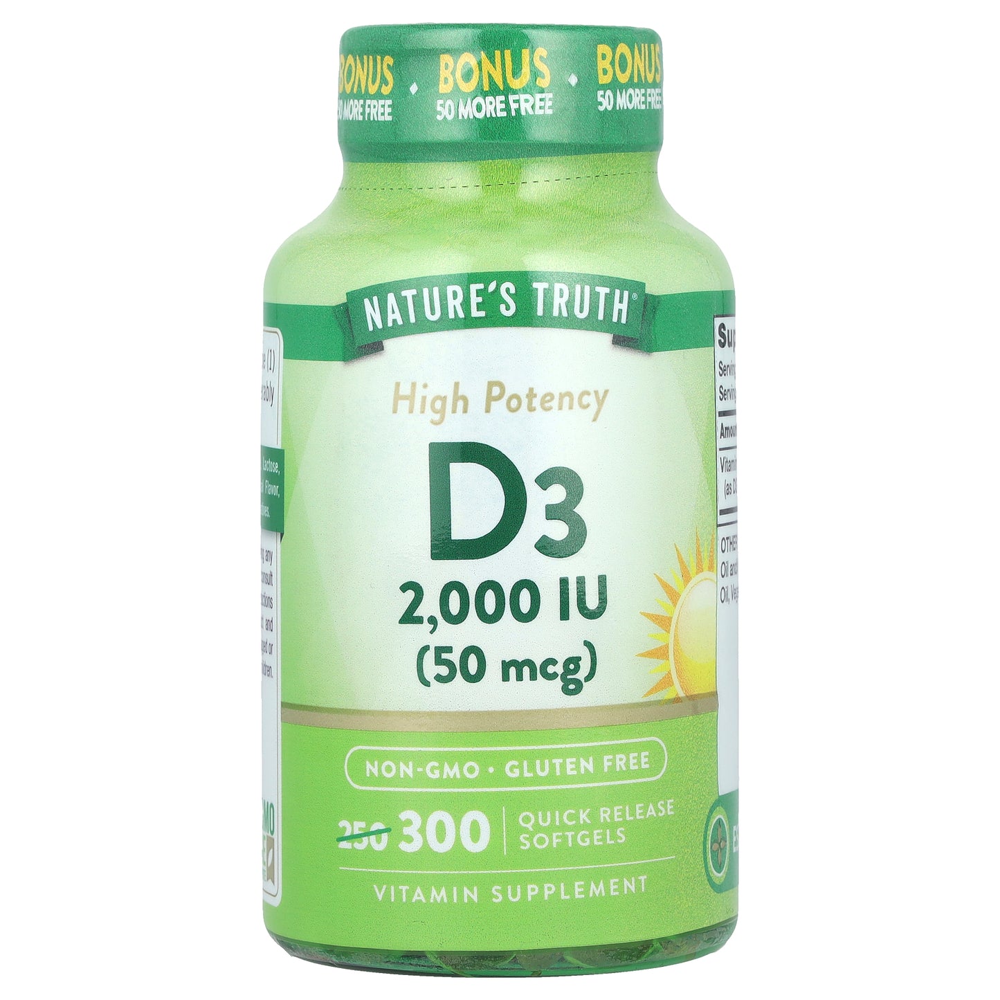 Nature's Truth, Vitamin D3, High Potency, 50 mcg (2,000 IU), 300 Quick Release Softgels