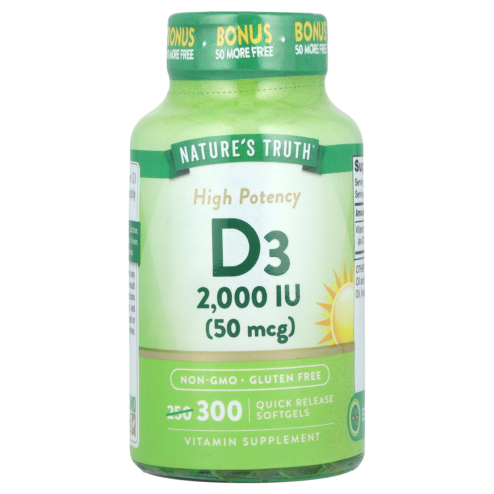 Nature's Truth, Vitamin D3, High Potency, 50 mcg (2,000 IU), 300 Quick Release Softgels