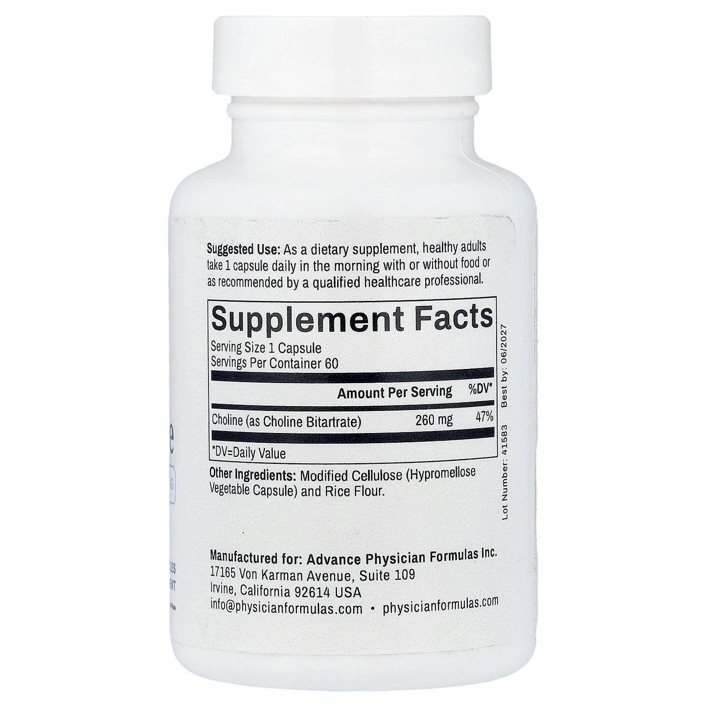 Advance Physician Formulas, Choline Bitartrate, 260 mg, 60 Vegetable Capsules