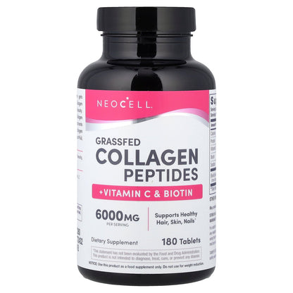 NeoCell, Grassfed Collagen Peptides + Vitamin C & Biotin, 180 Tablets