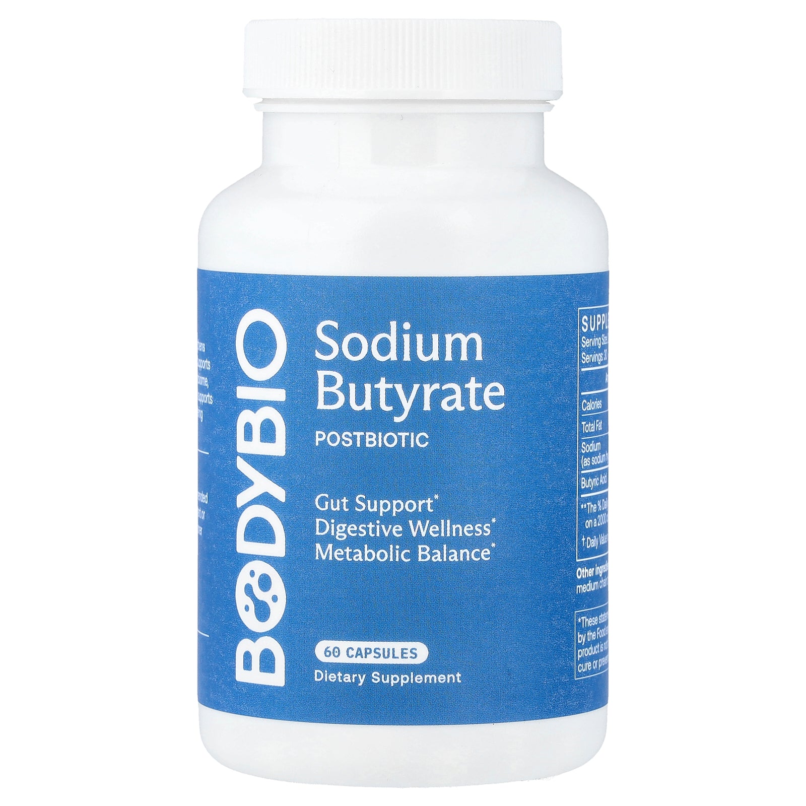BodyBio, Sodium Butyrate, 60 Capsules