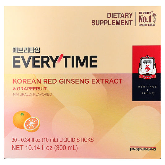 JungKwanJang, Korean Red Ginseng Extract, Everytime, Grapefruit, 30 Liquid Sticks, 0.34 fl oz (10 ml) Each